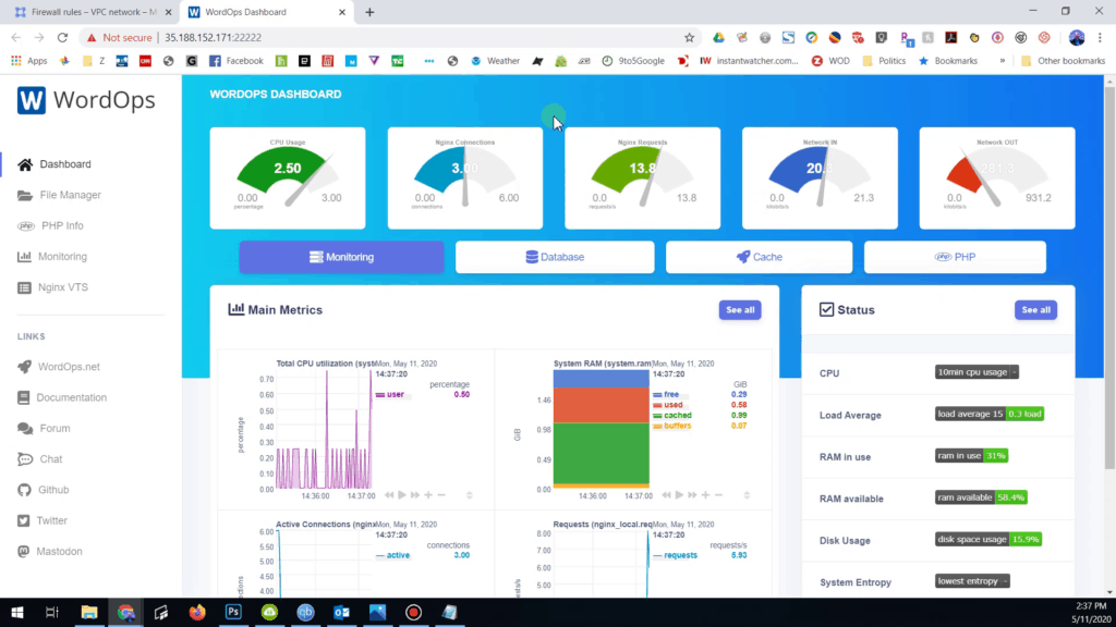 WordOps Dashboard